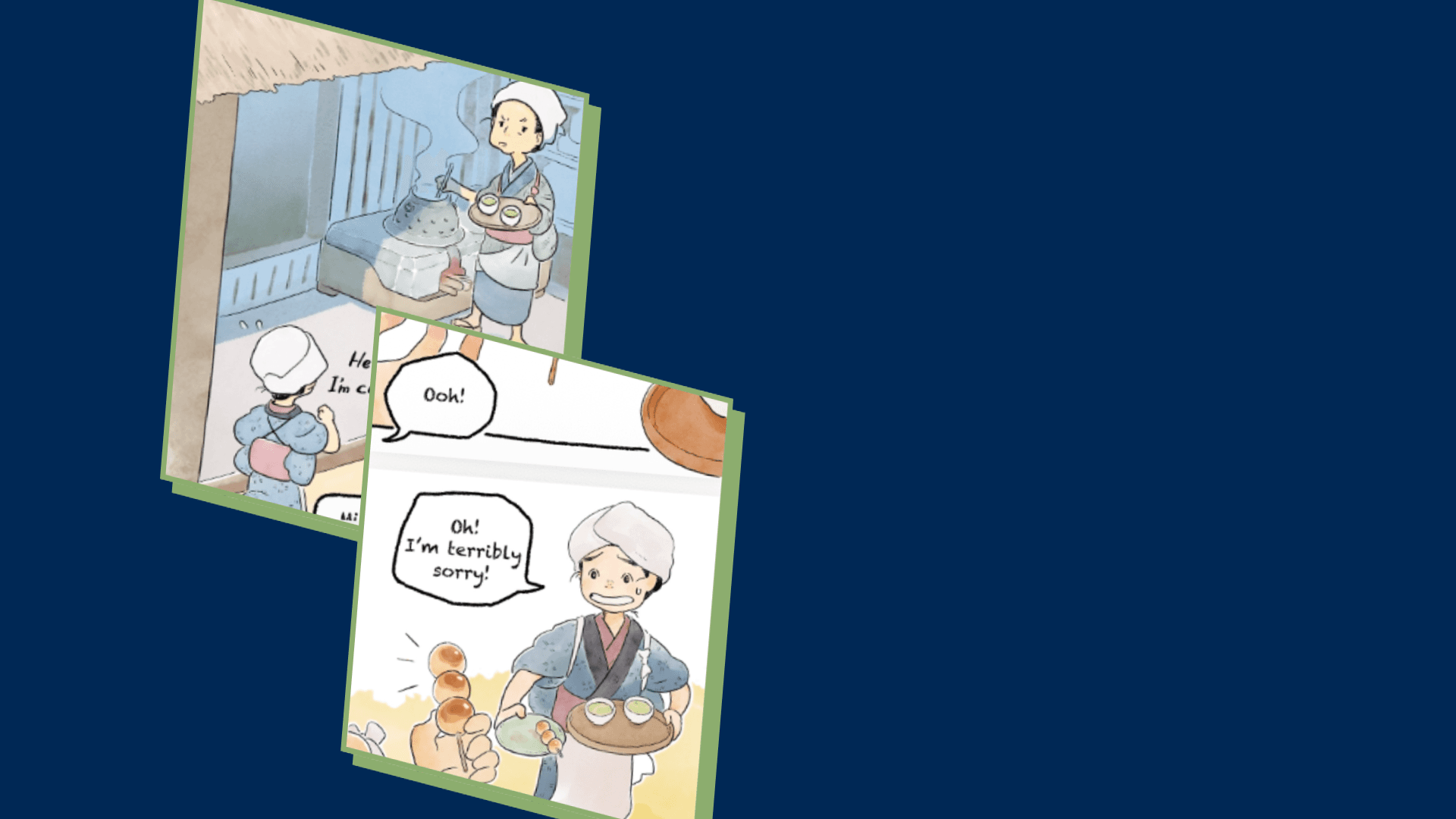 A snippet of illustrated Japanese comic strip over another comic